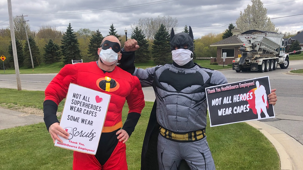 Batman and Mr. Incredible stop by HealthSource Saginaw to support front line heroes - nbc25news.com