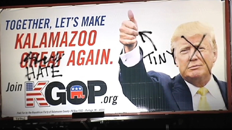 Kalamazoo County Republican Party billboard defaced WWMT